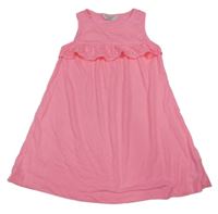 Neonově růžové bavlněné šaty s volánky Primark