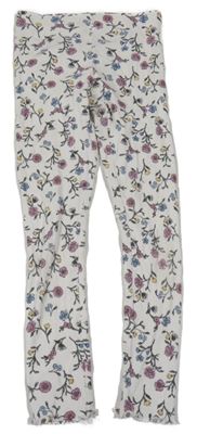Bílé žebrované květované legíny H&M
