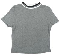 Šedé melírované žebrované tričko s pruhy New Look
