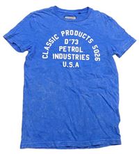 Modré batikované tričko s nápisy a logem Petrol Industries