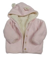 Světlerůžový propínací zateplený svetr s kapucí s oušky Matalan