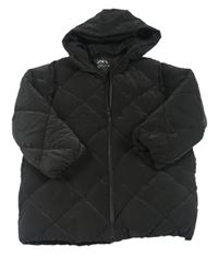 Černá prošívaná šusťáková dlouhá zimní bunda s kapucí ZARA