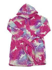 Tmavorůžovo-fialovo-světlemodrý plyšový župan s jednorožci a kapucí