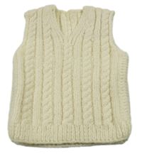Smetanová žebrovaná vzorovaná pletená vesta 