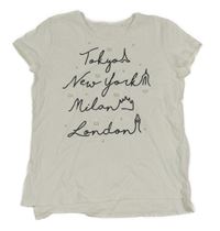 Bílé tričko s nápisy a perlami a pecičkami C&A