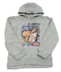 Šedá melírovaná mikina s veverkou a kapucí Kids