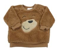 Hnědá huňatá mikina s medvídkem Ergee