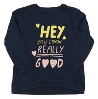 Tmavomodrá mikina s nápisy a srdíčky ZY