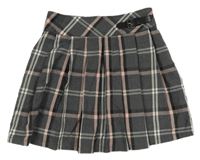 Šedo-černo-světlerůžovo-bílá kostkovaná skládaná sukně s přezkou C&A