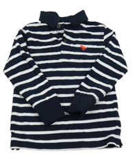 Tmavomodro-bílá pruhovaná mikina s dinosaurem a límečkem Next