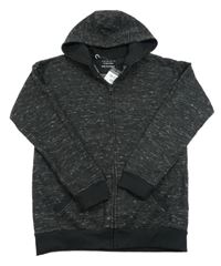 Nové - černá melírovaná propínací teplá mikina s kapucí PRIMARK