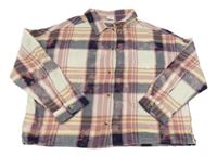 Bílo-starorůžovo-tmavomodro-světležlutá kostkovaná oversize halenka Next