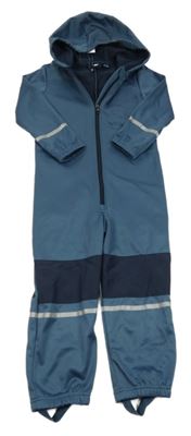 Nové - modrošedo-tmavomodrá softshellová kombinéza s kapucí lupilu