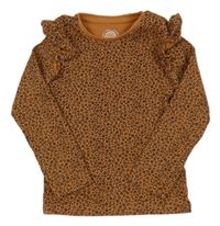 Medové kytičkované žebrované triko s volánky F&F