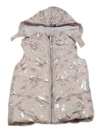 Světlerůžová prošívaná šusťáková zateplená vesta s Elsou a vločkami a kapucí Disney