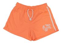 Nové - Neonově korálové teplákové kraťasy s motýlky a pruhem St. Bernard