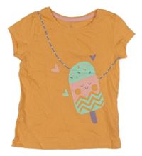 Oranžové tričko s nanukem a srdíčky Mothercare