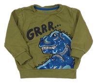 Khaki mikina s dinosaurem s flitry F&F