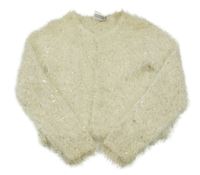 Smetanový chlupatý propínací crop svetr se zlatými flitry Topolino