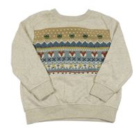 Světlešedo-smetanová melírovaná mikina se žabičkami a liškami a muchomůrkami a vzorem Next