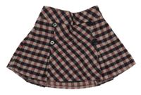 Starorůžovo-tmavomodro-světlerůžovo/šedá kostkovano/károvaná vlněná sukně s knoflíky Nutmeg