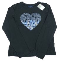 Nové - černé triko se srdíčkem z květů PRIMARK