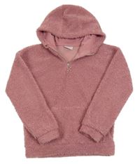 Starorůžová huňatá mikina s kapsou a kapucí Matalan