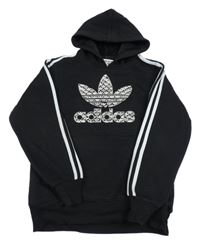 Černo-bílá mikina s kapsou a kapucí Adidas