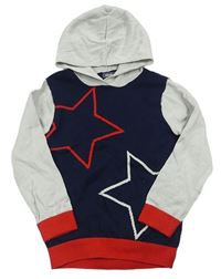 Tmavomodro-šedý svetr s hvězdičkami a kapucí 