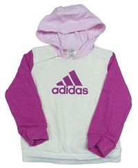 Krémovo-fuchsiovo-růžová mikina s logem a kapucí Adidas