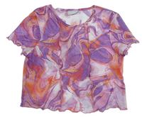 Růžovo-fialovo-oranžové vzorované síťované crop tričko Matalan