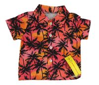 Tmavorůžovo-oranžová košile s palmami Shein
