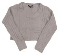Lila žebrovaný chlupatý propínací crop svetr New Look