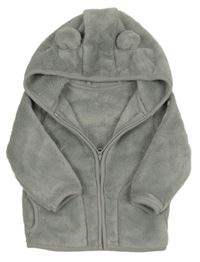 Šedá chlupatá propínací mikina s kapucí s oušky