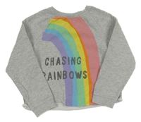 Šedá melírovaná crop mikina s duhou a nápisem Next