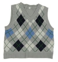 Šedo-modro-bílá károvaná svetrová vesta