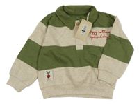 Nové - Khaki-béžová pruhovaná polo mikina s nápisem Leigh Tucker