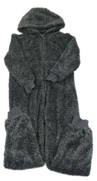 Tmavošedo-černá melírovaná chlupatá kombinéza s kapucí Next