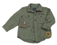 Khaki riflová košilová bunda se zvířaty Next