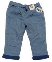 Nové - Tmavomodré kostkované šusťákové zateplené kalhoty s páskem Ergee