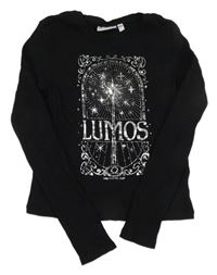 Černé žebrované crop triko s potiskem - Harry Potter