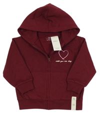 Nové - Vínová propínací mikina se srdcem a kapucí M&S
