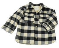 Béžovo-černá kostkovaná vlněná zateplená košilová bunda Zara