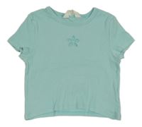 Tyrkysové žebrované crop tričko s perforovaným květem H&M