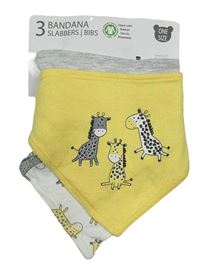 Nové - 3x slinták - žluté s žirafami + bílý + šedý melírovaný