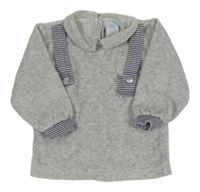 Šedá melírovaná sametová mikina s kapsou a límečkem