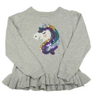 Šedý melírovaný svetr s jednorožcem s flitry Primark