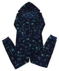 Tmavomodrá chlupatá kombinéza s obrázky a kapucí Zeeman