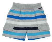 Šedo-modro-bílé pruhované teplákové kraťasy Topomini