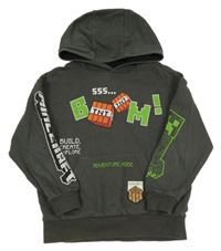 Tmavošedá mikina s Minecraft a kapucí